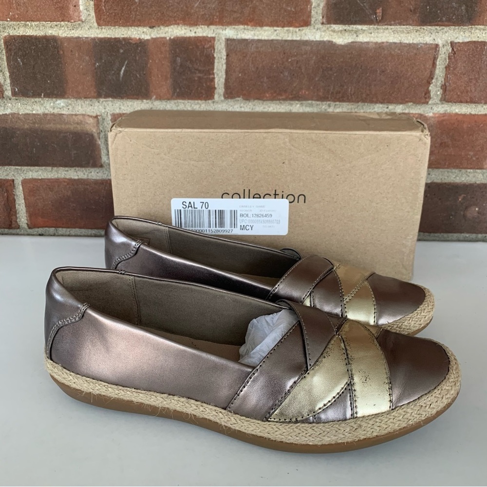 Clarks Women’s Danelly Shine Pewter Leather Slip … - image 1